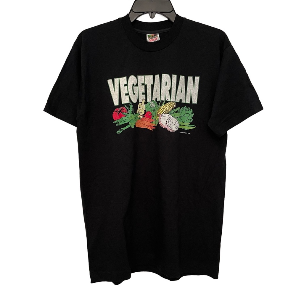 Vintage 90s Fruit Of The Loom Black Vegetarian T-shirt Mens Medium Single Stitch
